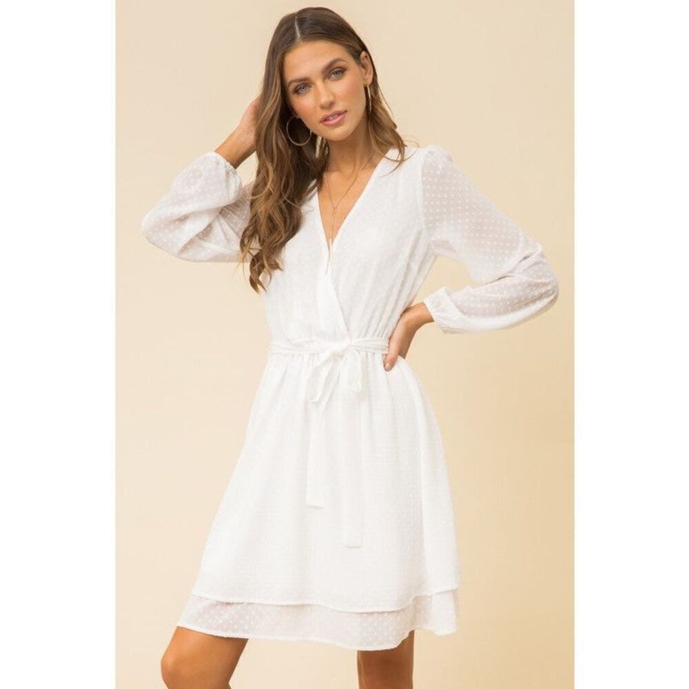 Hem & Thread Belle of the Ball Dress White Swiss Dot Mini Dress Sz Small‎ NEW